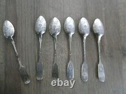 6 Ancient Petiites Russian Solid Silver Spoons 1882 Russia