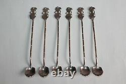6 Old Cocktail Spoons In Solid Silver 800 And Vermeil Decoration Ants