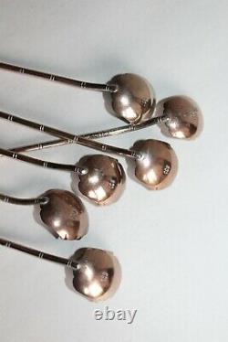 6 Old Cocktail Spoons In Solid Silver 800 And Vermeil Decoration Ants