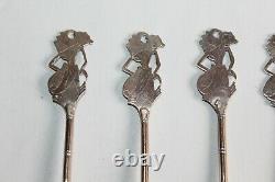 6 Old Cocktail Spoons In Solid Silver 800 And Vermeil Decoration Ants