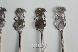 6 Old Cocktail Spoons In Solid Silver 800 And Vermeil Decoration Ants