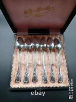 6 Old Small Spoon In Solid Silver Decoration Floral Medallion In Box