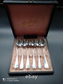 6 Old Small Spoon In Solid Silver Decoration Floral Medallion In Box