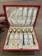 6 Antique Moka Silver Gilt Enamel Teaspoons Denmark