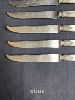 6 antique knives with solid silver blades Minerva mother-of-pearl handles