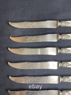 6 antique knives with solid silver blades Minerva mother-of-pearl handles