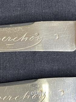 6 antique knives with solid silver blades Minerva mother-of-pearl handles