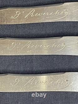 6 antique knives with solid silver blades Minerva mother-of-pearl handles