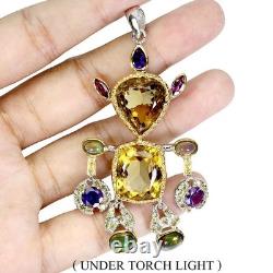 925 Solid Silver Antique Pendant Citrine 45ct Amethyst Robot Made Gemstone