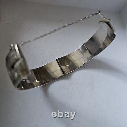 925 Sterling Silver Engraved Opening Bangle Anchor Lion Hallmarks 1960 Vintage 58g