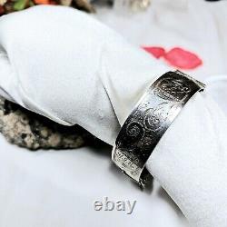 925 Sterling Silver Engraved Opening Bangle Anchor Lion Hallmarks 1960 Vintage 58g