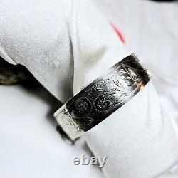 925 Sterling Silver Engraved Opening Bangle Anchor Lion Hallmarks 1960 Vintage 58g