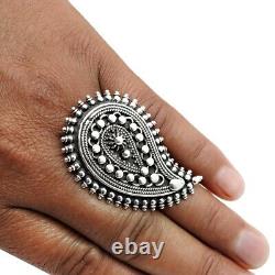 925 Sterling Silver Jewelry Vintage Style Fancy Solid Silver Ring Size 10 W22