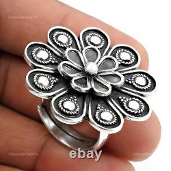 925 Sterling Silver Vintage Cocktail Flower Ring Size 9 D69