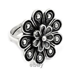 925 Sterling Silver Vintage Cocktail Flower Ring Size 9 D69