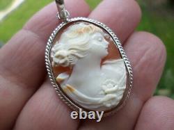 ANCIENT SHELL CAMEO - Woman's Profile Pendant - Solid Sterling Silver 925 - Poland