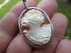 Ancient Shell Cameo - Woman's Profile Pendant - Solid Sterling Silver 925 - Poland