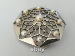 ANTIQUE ART DECO BROOCH STERLING SILVER CULTURED PEARLS marcasites 1930 star