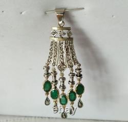 ANTIQUE ART DECO PENDANT 18K GOLD SOLID SILVER EMERALD DIAMOND chandelier 1930