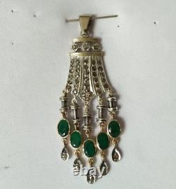 ANTIQUE ART DECO PENDANT 18K GOLD SOLID SILVER EMERALD DIAMOND chandelier 1930