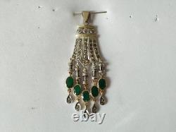 ANTIQUE ART DECO PENDANT 18K GOLD SOLID SILVER EMERALD DIAMOND chandelier 1930