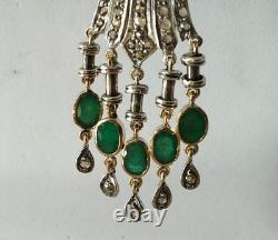 ANTIQUE ART DECO PENDANT 18K GOLD SOLID SILVER EMERALD DIAMOND chandelier 1930