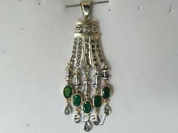 ANTIQUE ART DECO PENDANT 18K GOLD SOLID SILVER EMERALD DIAMOND chandelier 1930