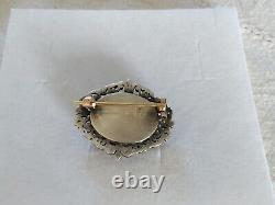 ANTIQUE BROOCH 19th CENTURY SOLID SILVER & 18K GOLD PAINTED MINIATURE RENAISSANCE STYLE