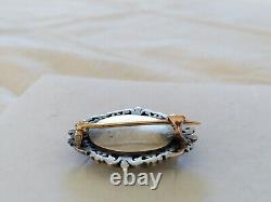 ANTIQUE BROOCH 19th CENTURY SOLID SILVER & 18K GOLD PAINTED MINIATURE RENAISSANCE STYLE