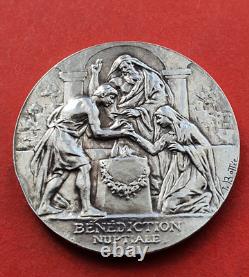 ANTIQUE CHRISTIAN WEDDING MEDAL OF THE 19TH CENTURY IN SOLID SILVER 1894