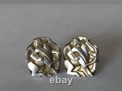 ANTIQUE CUFFLINKS SOLID SILVER ART DECO MODERNIST CUBIST Sagittarius