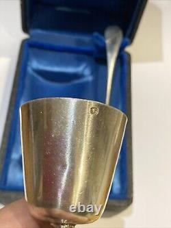 ANTIQUE EGG CUP SET WITH SOLID SILVER SPOON IN CASE Jules Ladoucette