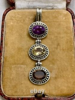 ANTIQUE Impressive STERLING SILVER PENDANT TOPAZ AMETHYST CITRINE DESIGNER