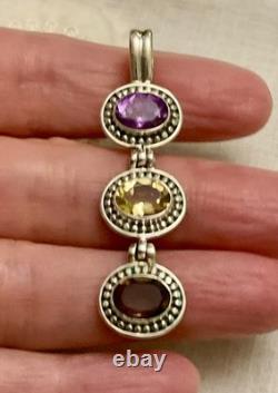 ANTIQUE Impressive STERLING SILVER PENDANT TOPAZ AMETHYST CITRINE DESIGNER