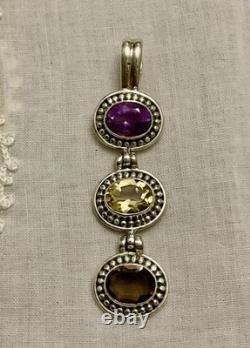 ANTIQUE Impressive STERLING SILVER PENDANT TOPAZ AMETHYST CITRINE DESIGNER