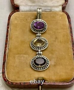 ANTIQUE Impressive STERLING SILVER PENDANT TOPAZ AMETHYST CITRINE DESIGNER
