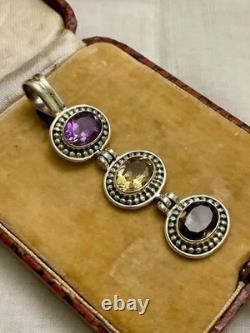 ANTIQUE Impressive STERLING SILVER PENDANT TOPAZ AMETHYST CITRINE DESIGNER