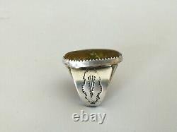 ANTIQUE NAVAJO SOLID SILVER GREEN TURQUOISE RING SIGNED Native Sterling