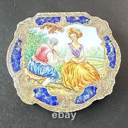 ANTIQUE POWDER BOX Solid Silver Enamel Vermeil Art Nouveau 18th Century