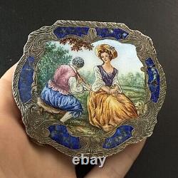 ANTIQUE POWDER BOX Solid Silver Enamel Vermeil Art Nouveau 18th Century