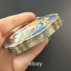 ANTIQUE POWDER BOX Solid Silver Enamel Vermeil Art Nouveau 18th Century