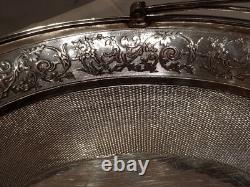 ANTIQUE PRETTY LARGE SILVER BASKET WITH HANDLE 585 GRAMS