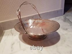 ANTIQUE PRETTY LARGE SILVER BASKET WITH HANDLE 585 GRAMS