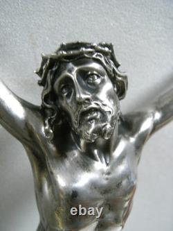 ANTIQUE RARE CHRIST CRUCIFIX SOLID SILVER RELIGIOUS STATUE JESUS 251 grams
