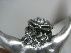 ANTIQUE RARE CHRIST CRUCIFIX SOLID SILVER RELIGIOUS STATUE JESUS 251 grams