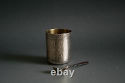 ANTIQUE RUSSIAN CUP IN STERLING SILVER 19th CENTURY AND WHITE METAL SPOON