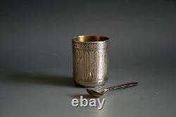 ANTIQUE RUSSIAN CUP IN STERLING SILVER 19th CENTURY AND WHITE METAL SPOON