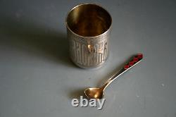 ANTIQUE RUSSIAN CUP IN STERLING SILVER 19th CENTURY AND WHITE METAL SPOON
