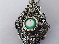 ANTIQUE SILVER FILIGREE ROSARY PENDANT BAVARIA 19th CENTURY ENAMEL BAVARIAN