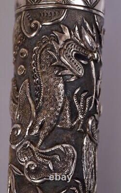 ANTIQUE SILVER HANDLE CANE CHINESE UMBRELLA-ASIA-EARLY 20th CENTURY